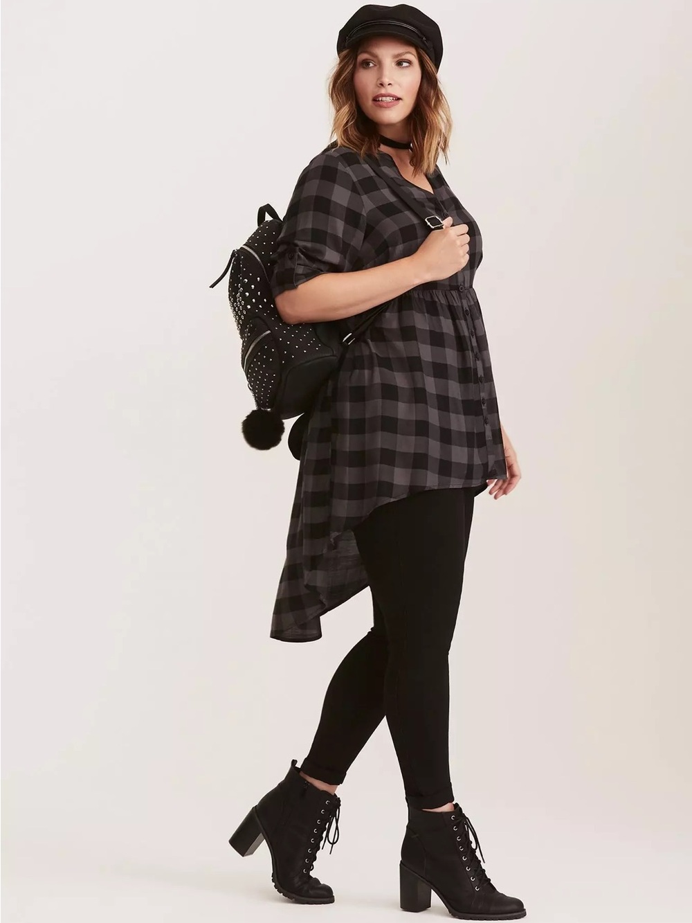 Torrid Shirt Dress Womens Plus Size 2 Black Gray Plaid Hi-Low Tunic